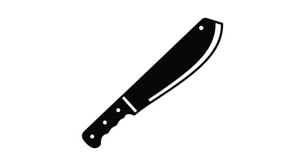 a sharp machete with black handle and curved blade