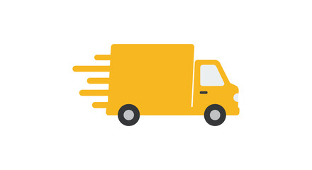 a yellow delivery truck with motion lines indicating speed