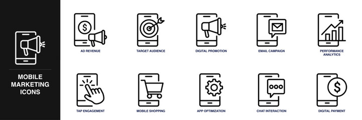Mobile Marketing Line Icon Set