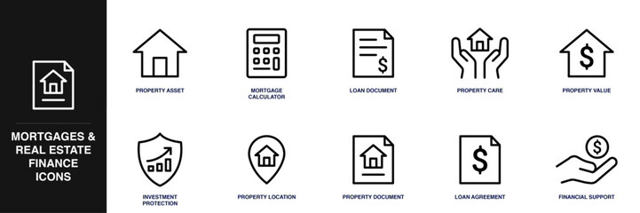 Mortgages & Real Estate Finance Line Icon Set