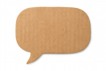 Cardboard speech bubble recycled, symbolizing communication, floating against transparent backdrop, representing messaging concept