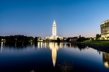 Louisiana State Capitol Building Shining at Night