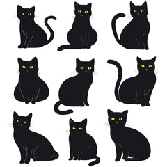 Obraz premium black cats, halloween, festival, vector, transparent background, animal, cats, , adorable, cute, kitty, furry, black, mammal, A group of black cats, Black Cat Collection 