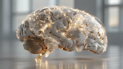 A futuristic brain model with a world map overlay and glowing network connections, symbolizing global intelligence and interconnected data.