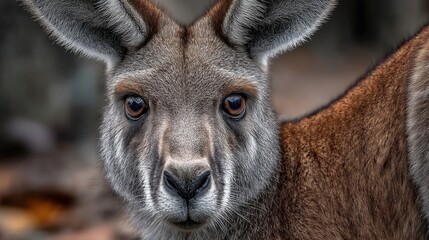 Fototapeta premium Captivating Portrait of a Wild Kangaroo: Close-Up of an Australian Native Animal in Natural Habitat