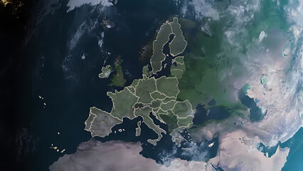 Earth from space with the borders of European countries clearly outlined showing the continent's geography and political divisions as viewed from orbit a stunning perspective of the interconnected nat