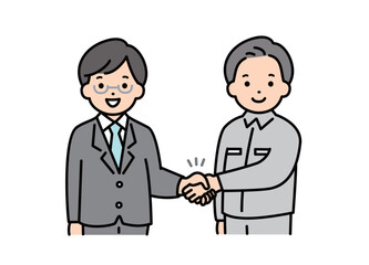 握手をする男性会社員と作業員のイラスト素材