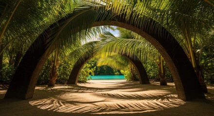 Palm Archway Paradise: Serene Tropical Beach Pathway