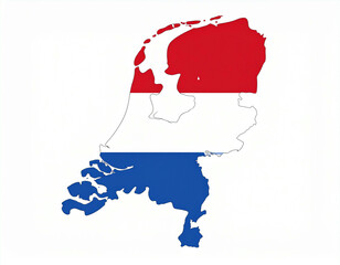 Netherlands map outline filled with the Dutch flag colors: red, white, and blue.