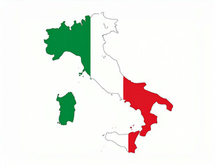 A map of Italy overlaid with the Italian flag, showcasing the country's geographical outline.