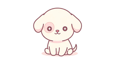 Fototapeta premium A cute, cartoon-style illustration of a small, white puppy with a pink spot around one eye, sitting against a white background.
