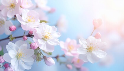 Delicate cherry blossom arrangement against a soft pastel-colored, dreamy backdrop