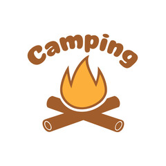 Cartoon campfire with camping text in brown and orange colors nature outdoor
