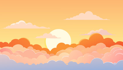 Sunrise Horizon's Canvas: A vibrant sunrise unfolds, painting the sky with hues of orange, yellow, and pink. Clouds are meticulously layered against each other. The sun takes center stage.