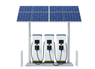 Solar powered electric vehicle charging station isolated on transparent background