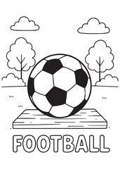 Fototapeta premium coloring book football ball placed on wooden floor with trees background for children sport activity