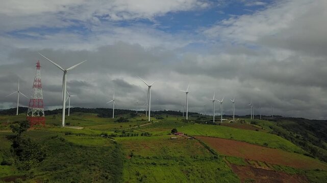 Eco power, wind turbines, producing green energy.