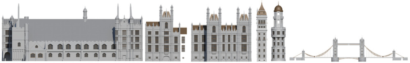 Set of History building with isolated on transparent background. png file, 3d rendering illustration	