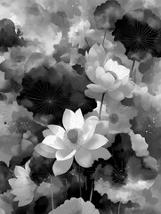 和風蓮池背景/夏の伝統/日本庭園風