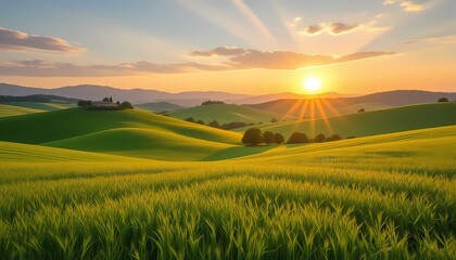 Obraz premium Green fields and countryside create calm, peaceful, stunning natural view