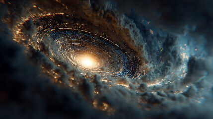 Abstract digital storm vortex glowing at the center, symbolizing technology, data flow, cyber energy, and futuristic transformation in a stormy atmosphere.