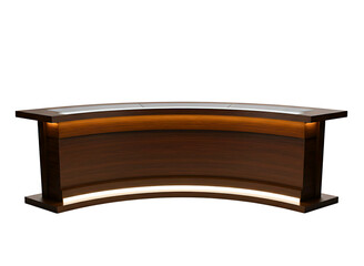 Modern curved news desk with ambient lighting isolated on transparent background