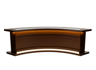 Modern curved news desk with ambient lighting isolated on transparent background