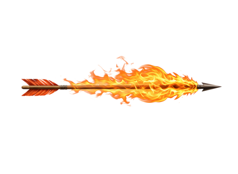 Fiery arrow in motion with smoke and reflection isolated on transparent background