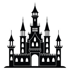 Obraz premium A silhouette of a Halloween castle on a white background