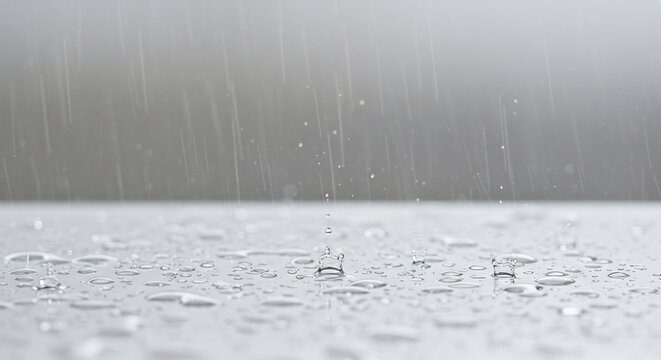 Pluie intense tombant doucement surface claire lumiere diffuse. AI Generated