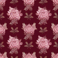 Seamless Floral Pattern with Pink and Red Flowers
