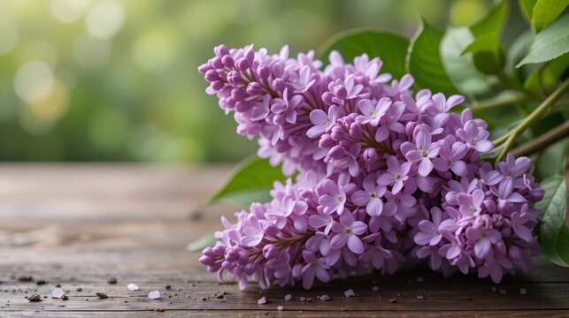 Concept of pure natural organic plant-based ingredients in cosmetology, herbal and flower extract. Lilac for anti-age and anti-acne therapy, gentle face and body skin care