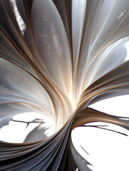 Abstract paper sculpture with flowing curves and light on transparent background