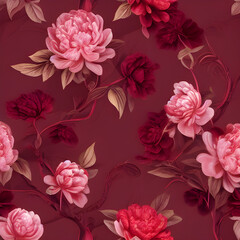 Seamless Floral Pattern with Pink and Red Flowers
