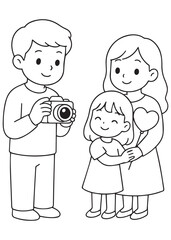 coloring book dad taking photo of family during Valentine moment