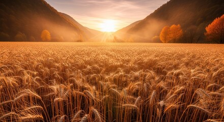 Golden Wheat Field Sunset: Serene Landscape Photography