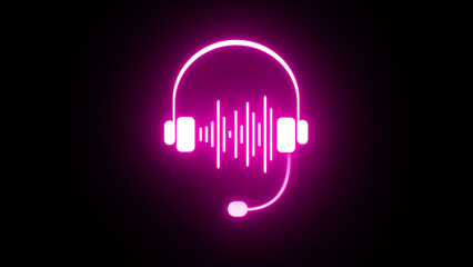 Glowing audio headphone icon waveform background. Abstract music wave, voice signal frequency and digital voice visualization. Illustration