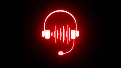 Glowing audio headphone icon waveform background. Abstract music wave, voice signal frequency and digital voice visualization. Illustration