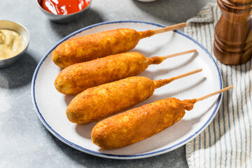 Sweet Homemade Fried Corn Dog on a Stick
