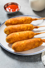 Sweet Homemade Fried Corn Dog on a Stick