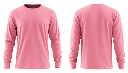 Front and back view of a plain, light pink long-sleeve shirt
