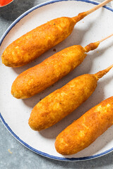 Sweet Homemade Fried Corn Dog on a Stick