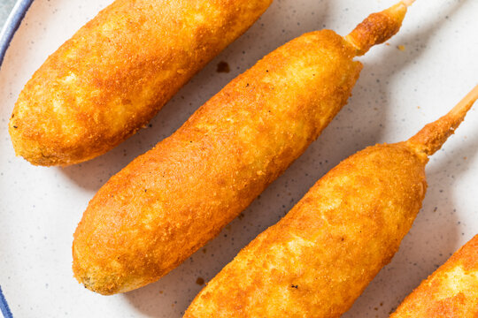 Sweet Homemade Fried Corn Dog on a Stick