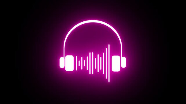 Glowing audio headphone icon waveform background. Abstract music wave, voice signal frequency and digital voice visualization.