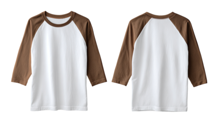 Blank baseball-style 3/4 sleeve t-shirt in white and brown