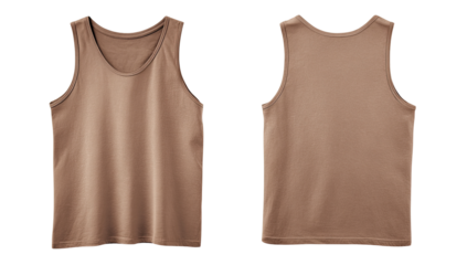 Front and back view of a taupe tank top.  Plain, simple, and neutral-colored