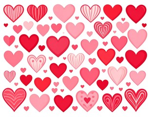 A myriad of hearts, symbols of affection, love, and devotion in a variety of styles