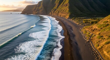 Black Sand Beach: Coastal Serenity at Golden Hour