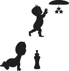 baby silhouette, Crawling baby, Toddler silhouette,