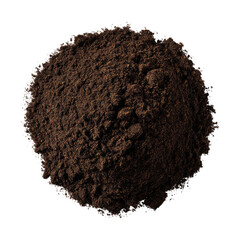 Dark brown, granular powder, round mound